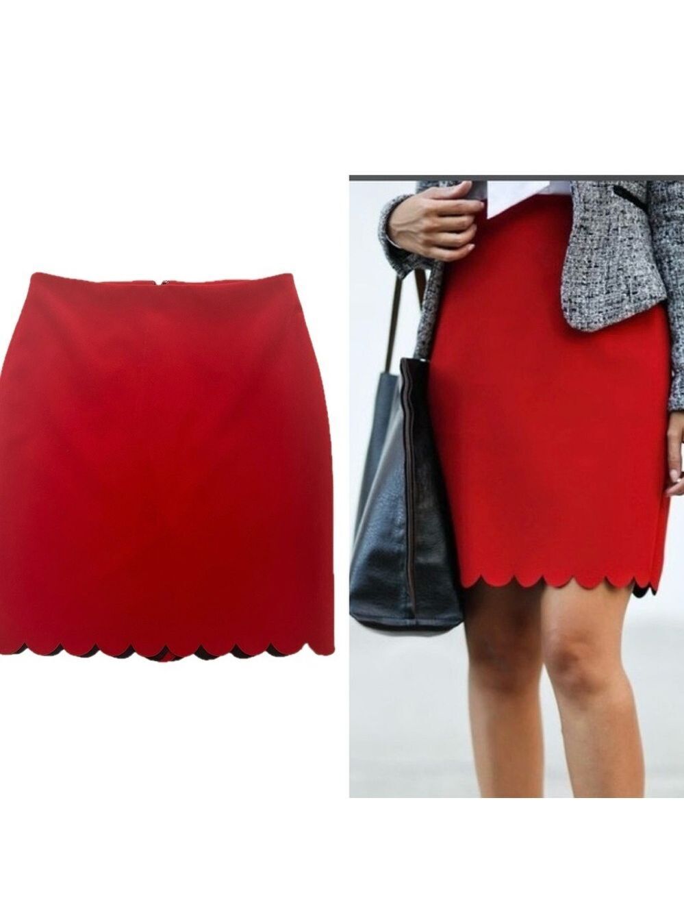 Banana republic red scalloped hem pencil skirt Sz 6